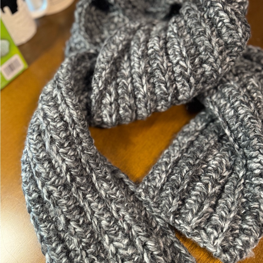 Chunky Crochet Gray Scarf in the color is  Metropolis by wool ease